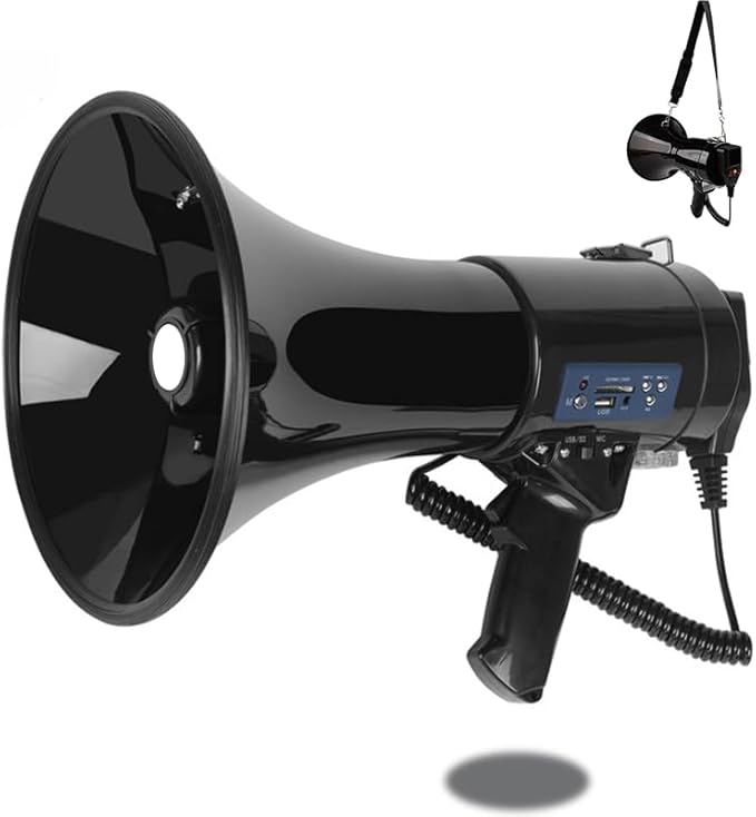 B S 50W Megaphone with Siren,Recording,SD Card,AUX Input for for Crowd Management,Emergencies