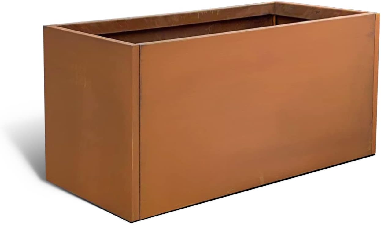 Corten Steel Planter Box Metal Outdoor Large Rectangular Rustic Durable Antique Detached for Commercial Residential Patio Deck and Backyard 24" x 12" x 12"