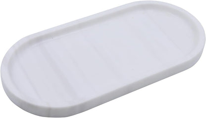 Natural Marble Tray, Oval Vanity Decorative Tray for Bathroom Counter, Countertop Stone Organizer, Catchall Tray for Kitchen, Perfume, Candles, Jewelry Dish Decorative Tray