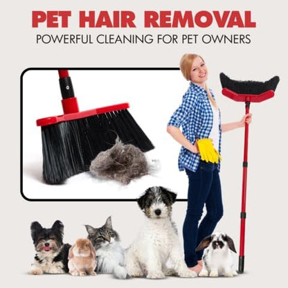 Da Vinci Curved Angle Broom (2) - Sturdy Wide Broom for Indoor/Outdoor Sweeping, Heavy Duty Steel Telescopic Handle, Durable PVC Bristles, Ideal for Pet Hair, Dust, Kitchen & Rough Surfaces