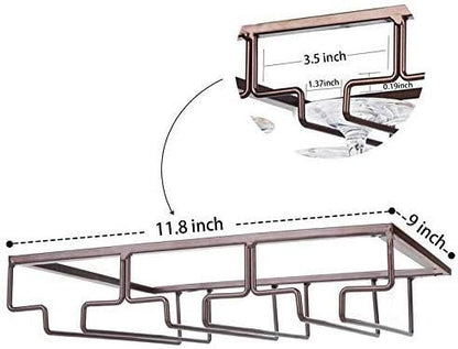Wine Glass Rack - Under Cabinet Stemware Wine Glass Holder Glasses Storage Hanger Metal Organizer for Bar Kitchen Brown