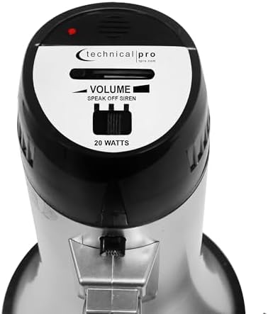 Technical Pro 20 Watts Lightweight Portable 300M Range Megaphone Bullhorn with Strap, Siren, and Volume Control, Good for Trainers, Soccer, Football, Baseball, Coaches