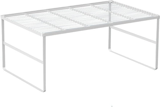 Kitchen Cabinet Storage Shelf Stackable Wire Spice Rack Organizer Heavy Duty Space Saver for Bathroom Bedroom Closet Laundry Room Office Countertop - White, Pack 1