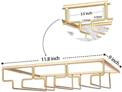 Wine Glass Rack - Under Cabinet Stemware Wine Glass Holder Glasses Storage Hanger Metal Organizer for Bar Kitchen Gold