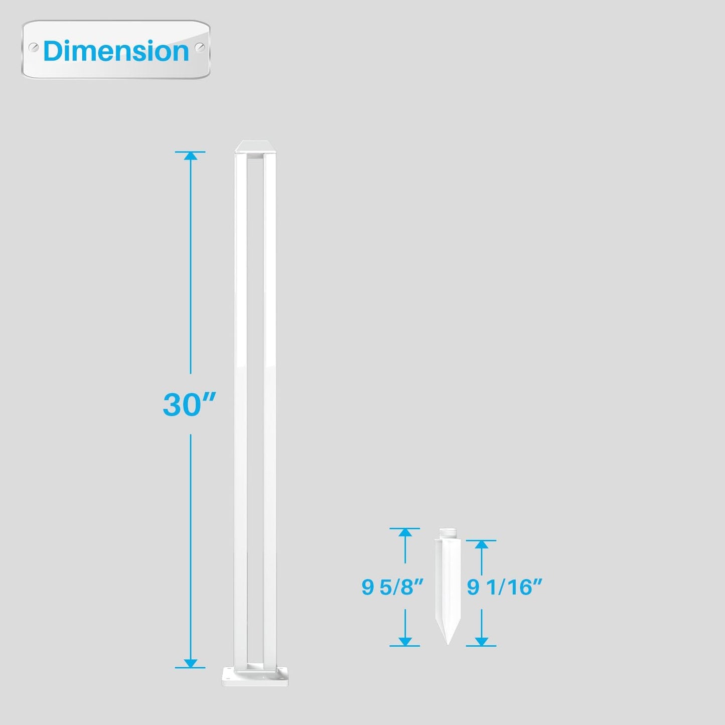 Patio Vinyl Picket Fence Post Kit 30" High for Straight PVC Decorative Fence, Installed in Muddy Floor & Cement Ground, White Fence Column Accessories for Outdoor Front Yard Garden Dog Fence Panel