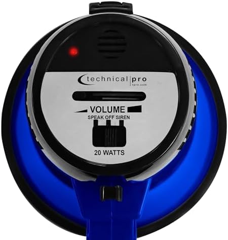 Technical Pro 20 Watts Lightweight Portable 300M Range Megaphone Bullhorn with Strap, Siren, and Volume Control, Good for Trainers, Soccer, Football, Baseball, Coaches