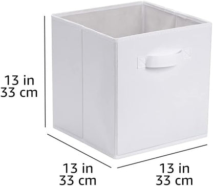 Amazon Basics Cube Organizer Storage Bins Handles, Collapsible Fabric, Pack of 6, 13"x13"x13", White