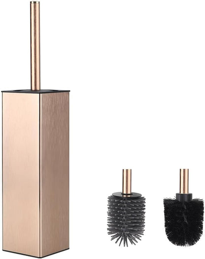 BGL Standing Toilet Brush and Holder Rose Gold Aluminium Toilet Bowl Cleaner Brush and Holder for Bathroom Storage and Organization, Square Design Sturdy and Space Saving