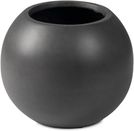 Ash & Ember Onyx 24" D Ceramic Indoor Outdoor Round Sphere Planter, Charcoal, Home Décor Evergreen Weather Resistant Modern Planter Pot, Seamless Herb & Seasonal Flower Garden Box