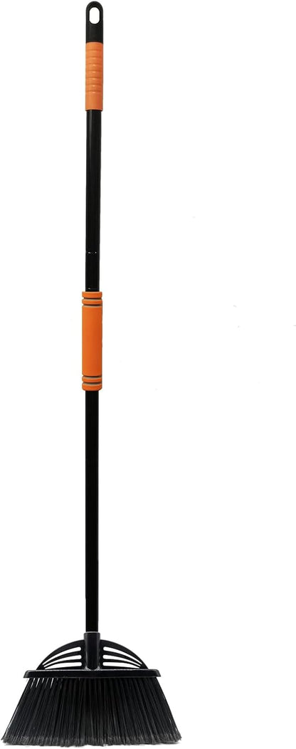 Four-Section Rod Long-Handled Broom,Heavy-Duty Broom, Angle Broom for Outdoor/Indoor（Black+Orange）
