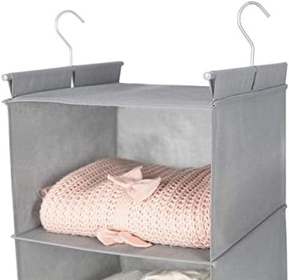 MAX Houser 6 Tier Shelf Hanging Closet Organizer, Closet Hanging Shelf with 2 Sturdy Hooks for Storage,2 Pack, Foldable (Light Grey)