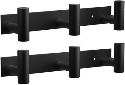 VAEHOLD Black Hat and Coat Wall Mount Rack - 3 Hooks for Robes, Bags, Keys, and Towels - Bathroom Towel Hanger Organizer (2 Pack)