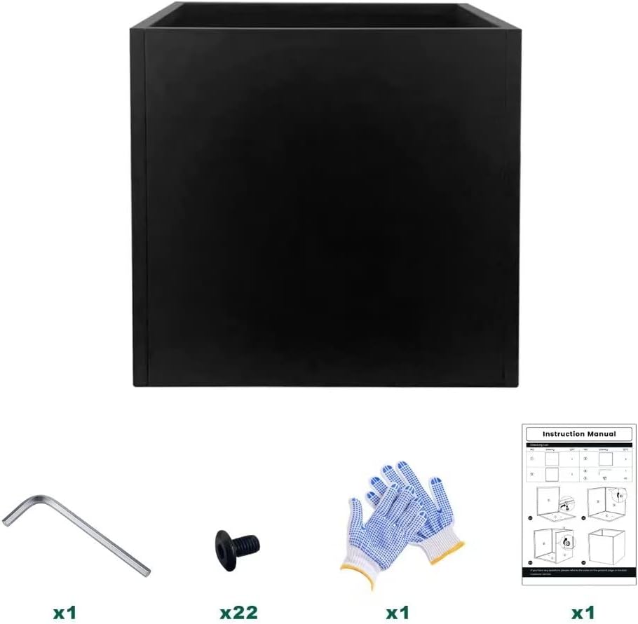 Galvanized Steel Planter Box Black Metal Planter Large Square Indoor Outdoor Planters Cube Steel Heavy Duty Flower Pot 16Inch Powder Coating Modern Commercial Residential for Patio, Deck, Yard, Garden