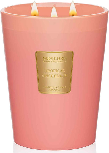 M&SENSE Tropical Spice Peach Scented 35oz 150H Burn Time, 3-Wick Natural Aromatherapy Candle Highly Scented Long Lasting, Home Fragrance Housewarming Gifts New Home Gift Ideas