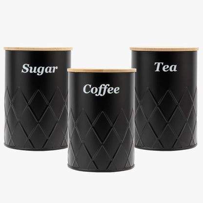 Black Canister Sets for Kitchen Counter,Tea coffee canisters,sugar container,3 Canisters,900ML/30.43OZ