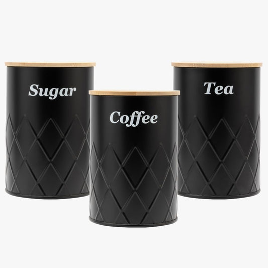 Black Canister Sets for Kitchen Counter,Tea coffee canisters,sugar container,3 Canisters,900ML/30.43OZ