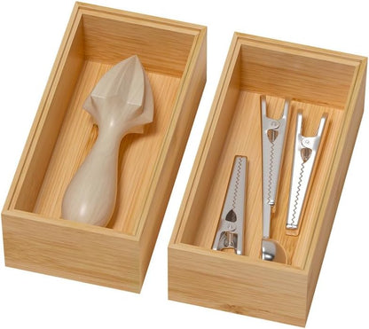 Bamboo Drawer Organizer, Small Silverware Organizer for Kitchen Drawer, Stackable Utensil Tray, 2 Pcs Flatware Organizer, Bamboo 6" x 3" x 2" (Outer), 5.3" x 2.3" x 1.77" (Inner)