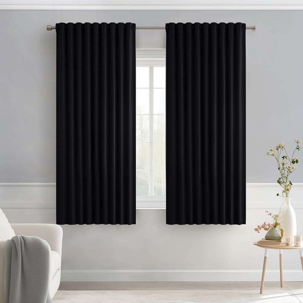 MIULEE Black Back Tab Blackout Curtains 54 Inch Length 2 Panels Set for Living Room Bedroom Privacy, Halloween Rod Pocket/Pinch Pleat Thermal Insulated Room Darkening Pleated Light Blocking Drapes