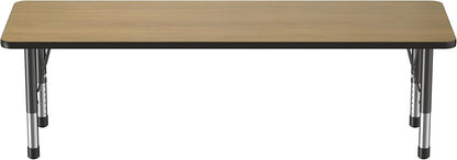 Factory Direct Partners FDP Rectangle (24 x 60 inch) Classroom Table with Adjustable Chunky Toddler Legs (15-24 in); Preschool, Kinder and Daycare Furniture - Pasadena Oak Top/Black Edge and Legs