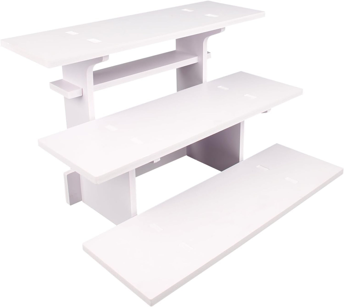 WANLIAN 3-Tier Straight Retail Table Display Stand, Portable Display Rack Shelves for Vendors, Craft Shows, Farmers Market, Pop Up Shop Countertop White Risers for Display, Soap, Candles, Tumblers