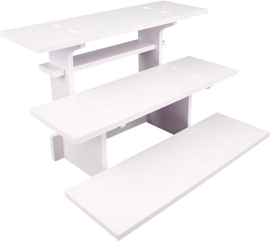 WANLIAN 3-Tier Straight Retail Table Display Stand, Portable Display Rack Shelves for Vendors, Craft Shows, Farmers Market, Pop Up Shop Countertop White Risers for Display, Soap, Candles, Tumblers