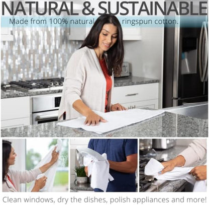 Aunti Em's Kitchen Flour Sack Dish Towels - Natural Cotton for Embroidery and Drying Glass, Hand, Dinnerware - Plain, Thick, Zero-Lint, Highly Absorbent - Set of 13, 27 x 27 Inch, Ivory