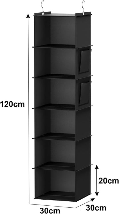 YOUDENOVA Hanging Closet Organizers and Storage, 6-Shelf Hanging Closet Shelves, Black