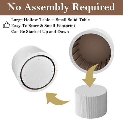 Round Nesting Coffee Table White Round Fluted Coffee Table Set of 2 for Living Room Small Circle Drum Nested Coffee Tables (White B 27in)