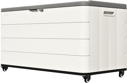 ZZM 110 Gallon Outdoor Deck Box with Wheels, Waterproof Resin Storage Cabinet for Patio