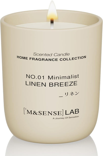 M&SENSE Natural Soy Candle| Linen Breeze | 5.3 oz | Minimalist Scented Candle for Relaxation, Gifting, Home Décor | for Bedroom, Office, Party Small