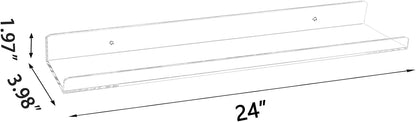 Weiai Clear Acrylic Floating Shelves 24 inches, Wall Bookshelf for Kids, Transparent Book Shelf Ledge for Wall, Set of 4