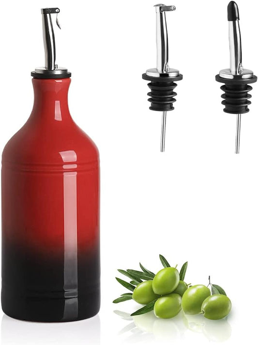 Sweejar Ceramic Olive Oil Dispenser Bottle, Opaque Oil Cruet Protects Oil to Reduce Oxidation, Suitable for Oil, Vinegar, Coffee Syrups & Other Liquids, Pack of 1, 15.5 Fl Oz (Gradient Red)
