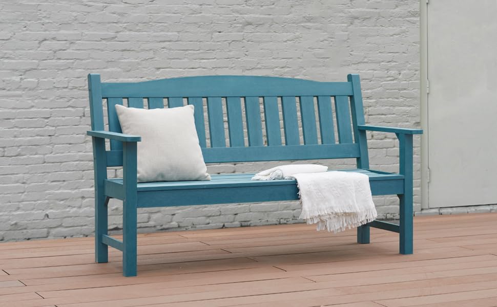 Psilvam 2-Person Outdoor Memorial Bench, All-Weather Poly Lumber Garden Bench, Rot-Resistant Outdoor Patio Bench for Park,Porch,and Church (Blue)