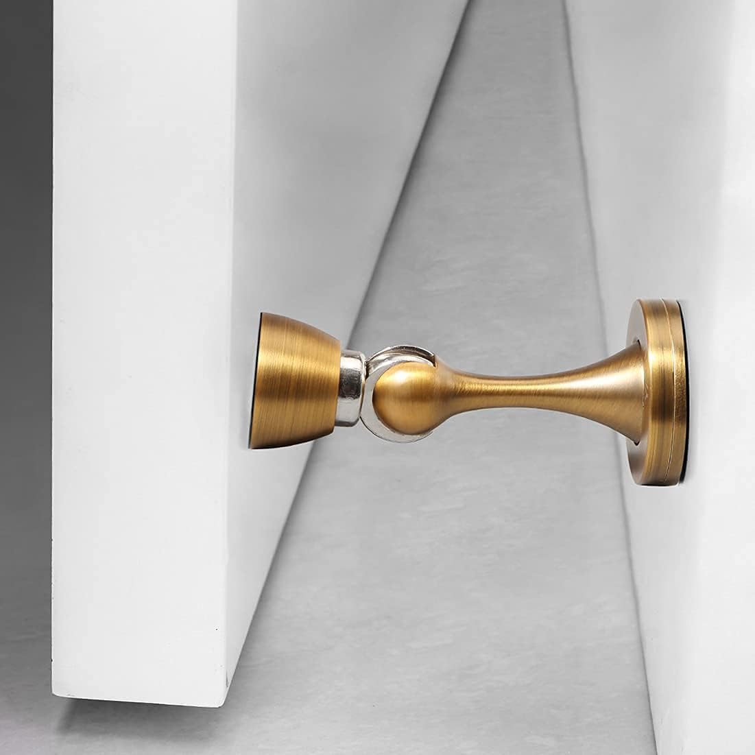 YAGU Magnetic Door Stoppers 2 Pack, Zinc Alloy Antique Brass Door Stops Magnet Catch Holder Wall Floor Mounted, Metal Soft-Catch