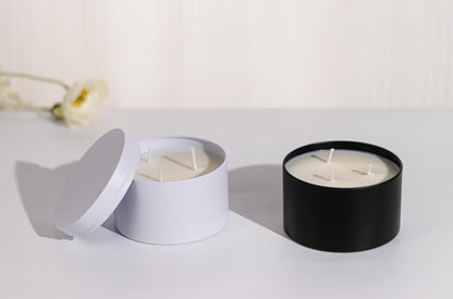 Tins With Lids, 3 Wicks Containers 12 Pack 14oz/420ml Seamless Bulk for Candle Making Supplies Wholesale Empty Jars - White
