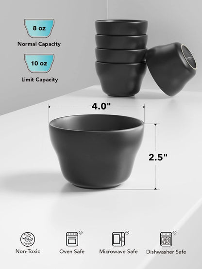 LE TAUCI Small Dessert Bowls Chili Bowls 8 Ounce Bouillon Cups for Dessert Soup Dipping Sauce Coffee Cupping - Set of 6, Maze Black