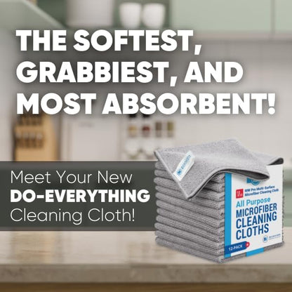 Microfiber Wholesale 12x12 Inch Pro Multi-Surface Microfiber Cleaning Cloths | Premium Towels for Cleaning Glass, Kitchens, Bathrooms, Automotive | Gray - (Pack of 12)