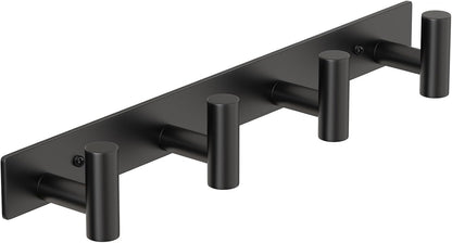 PMMASTO Coat Rack Wall Mounted, 4 "T Shaped Wall Hooks for Hanging, Heavy Duty Stainless Steel Coat Hook Rail for Hat Towel Robes in Bathroom Kitchen Mudroom Entryway (Black, 1 PC)