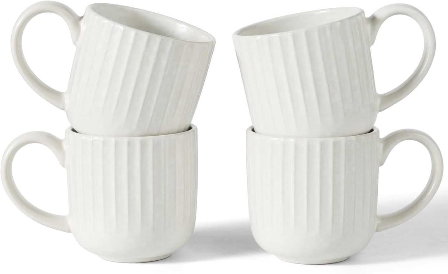 famiware Coffee Mugs Set of 4, Starlight 11 oz Mug Cup Set with Handle for Coffee, Tea, Cocoa, Milk - Ceramic Stoneware Mug Set, Matte White