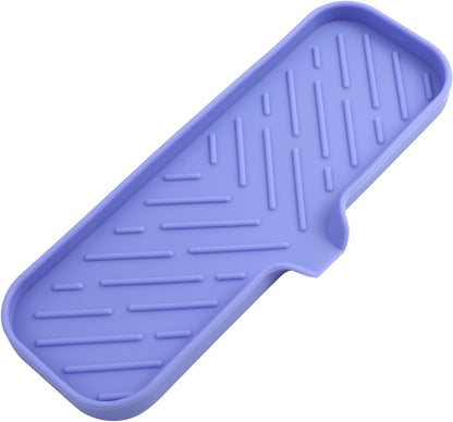 Silicone Bathroom Soap Dishes with Drain Spout-Bathroom and Kitchen Sink Organizer,Sponge Holder,Dish Soap Tray,Perfect for Dispenser,Scrubber,Bottle on Sink or Counter-Light Purple 12"×4"