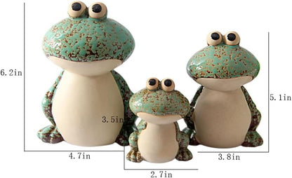 Frog Garden Decor Set of 3,Funny Cute Ceramic Frog Garden Statues Yard Decoration Outdoor Holiday Decorations,Ideal Ornament for Outside Pond Pool Patio Front Porch Backyard (Green)