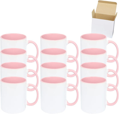 11oz White Ceramic Sublimation Coffee Mug in White Gift Box, Pink, Case of 12