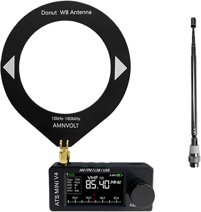 AMNVOLT V4 ATS MINI DSP Radio, ESP32-S3 & SI4732 Chip, Multi-Band AM/FM/LSB/USB Receiver, 1.9'' IPS Color Screen, with Headphone Amplifier & Hi-Z Circuit, Portable for Travel and Radio Enthusiasts