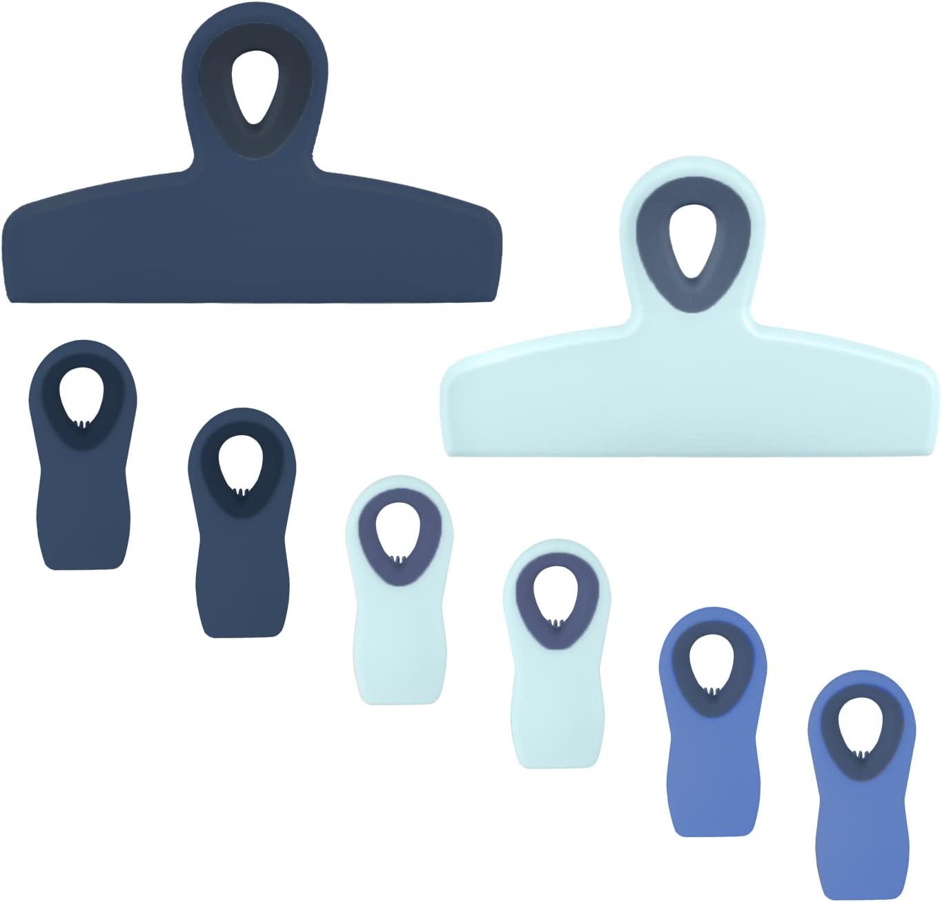 COOK WITH COLOR Bag Clips - Heavy Duty Chip Clip and Refrigerator Magnet Clips for Food Storage with Air Tight Seal Grip, Blue Ombre, Pack of 8