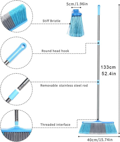 LandHope Heavy Duty Broom, 15.75in Wide Push Broom, 45.67in Long Handle, Adjustable, Floor Sweeper for Indoor Outdoor Commercial Warehouse Home Kitchen Patio Garden Garage