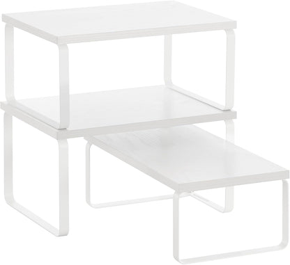 SONGMICS Cabinet Organizer Shelf, Set of 3 Kitchen Counter Shelves, Kitchen Storage, Spice Rack, Stackable, Expandable, Snow White and Matte White UKCS220W01