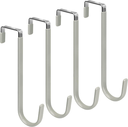 FYY Over The Door Hooks, 4 Pack Upgraded Long Door Hangers Hooks with Rubber Prevent Scratches Heavy Duty Organizer Hooks for Hanging Clothes, Towels, Hats, Coats, Bags Grey