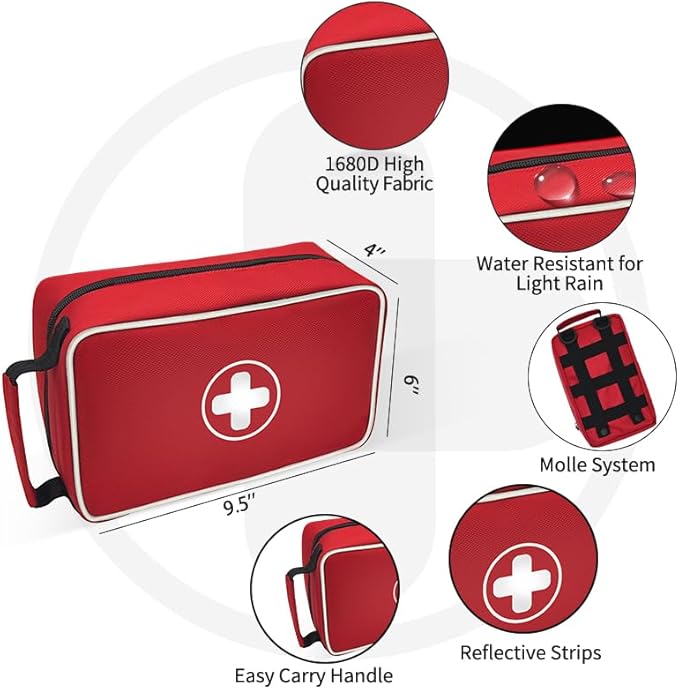 350 Piece Premium First Aid Kit - Large Emergency Medical Kit for Home, Car, Office, Camping, Hiking & Travel - Comprehensive First Aid Bag with Guide (Red)