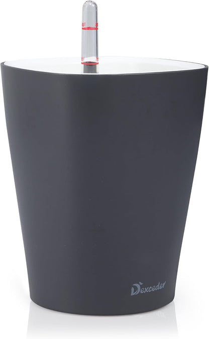 Dexceder 6x7 Self Watering Planter Indoor Outdoor, Matte Table Flower Plant Pot with Water Level Indicator (Slate Gray)