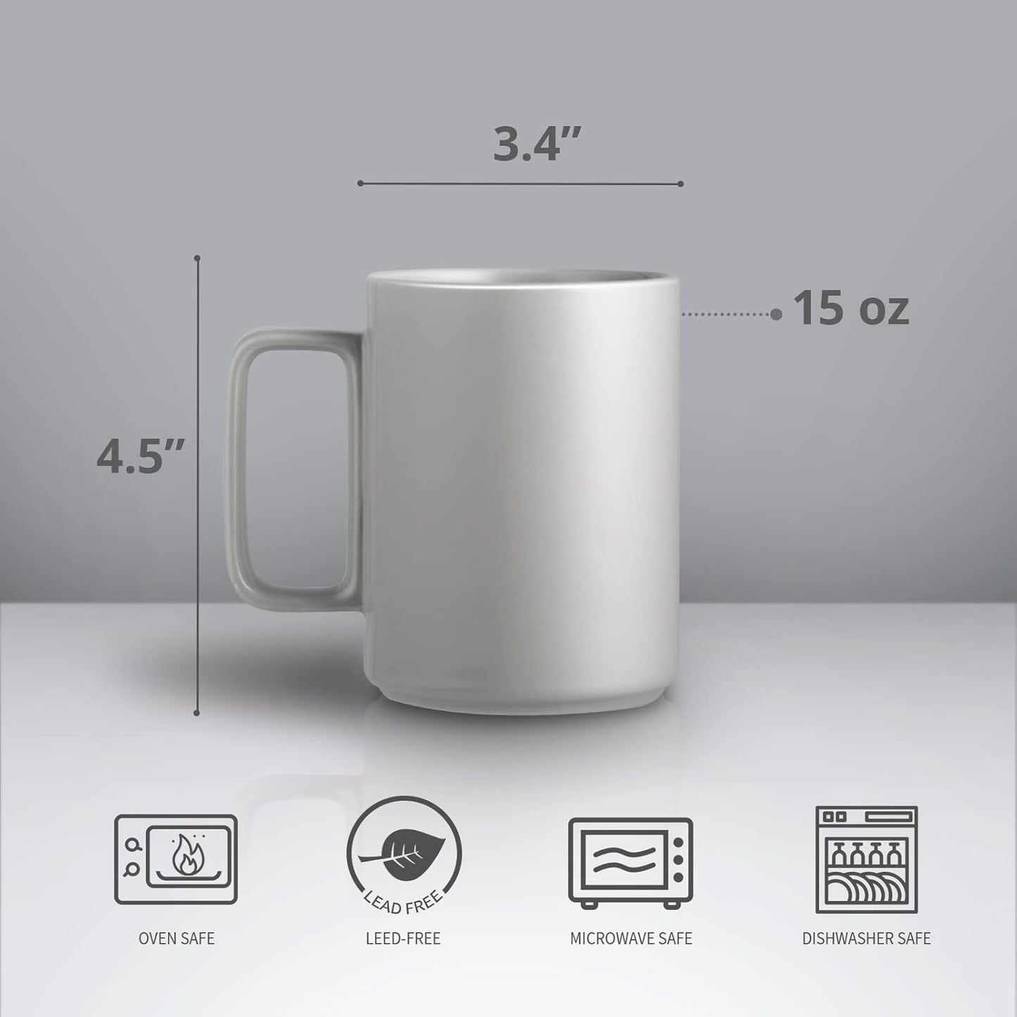 E-liu Porcelain Tea Mugs Coffee Mug Set, Large 15 Ounces Cups for Coffee, Tea, Cocoa, and Mulled Drinks, Set of 6, BlacK White Grey